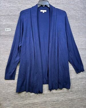 Peyton Primrose Open Front Cardigan Sweater Womens Size 2X Navy Blue Long Sleeve